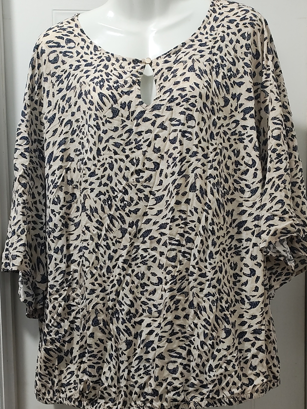 JM Collection Beige and Navy Animal-Print Short Sleeve Tunic